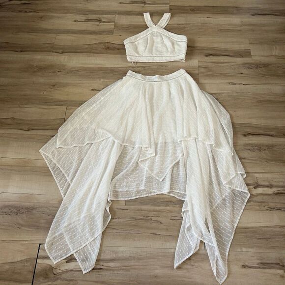 White Textured Two Piece Set Midi Skirt & Halter Crop Top | Boho Summer Outfit | - Picture 8 of 13